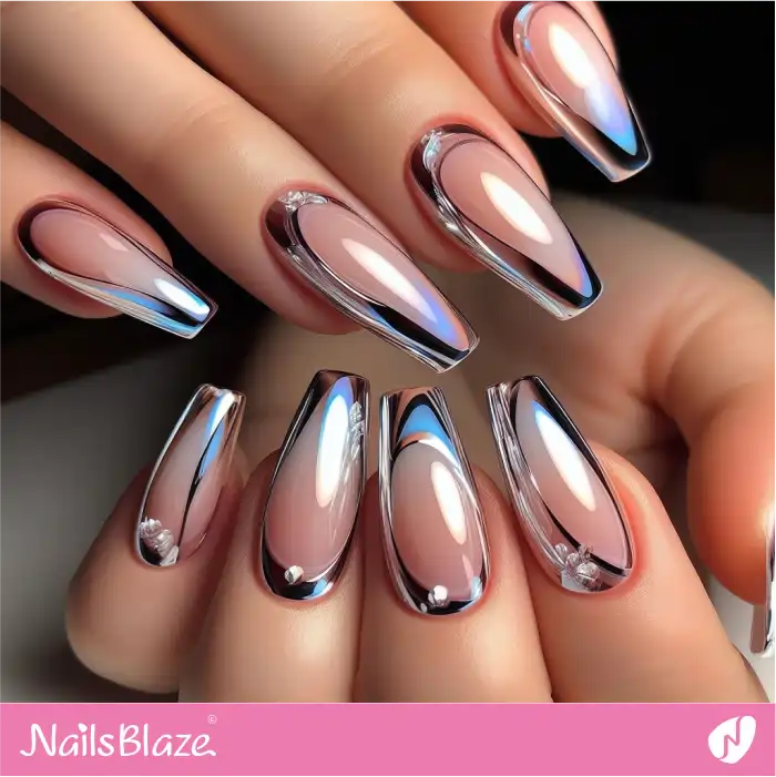 Transparent Nails with Chrome Tips | French Manicure - NB3607